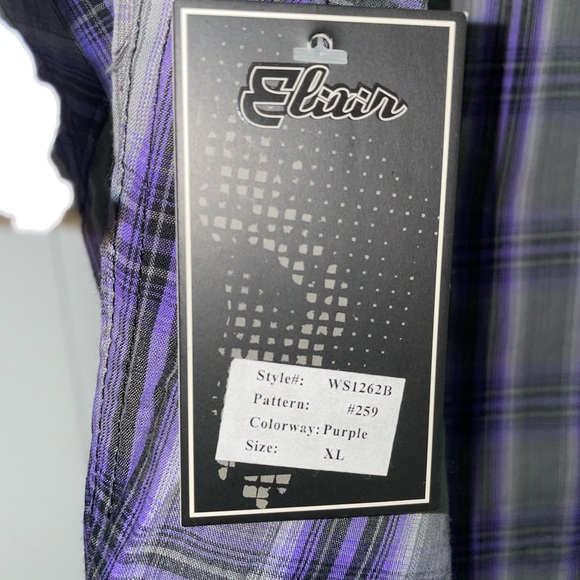 Elixir Mens Size XL Shirt Button Up Short Sleeve Purple/Gray Shirt - Picture 5 of 5
